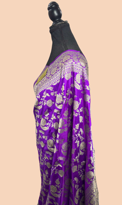 Purple Pure Katan Banarasi Handloom Saree - Sona Jaal Work