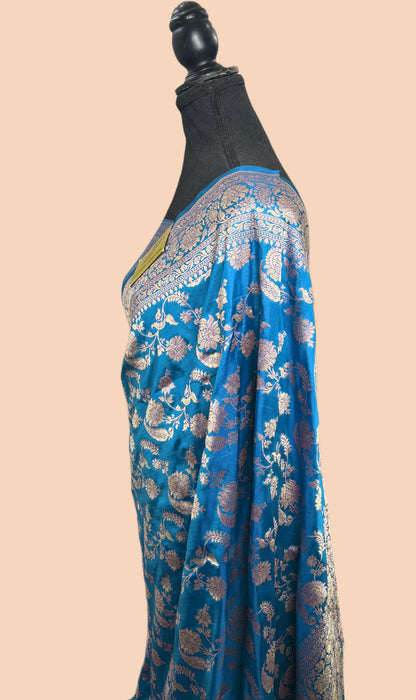Venice Blue Pure Katan Banarasi Handloom Saree - Sona Jaal Work