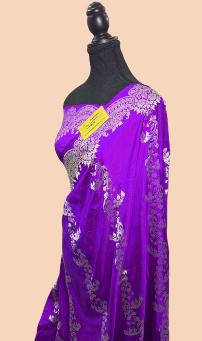 Dirty Purple Pure Katan Banarasi Handloom Saree - Kadiyal Jaal Work