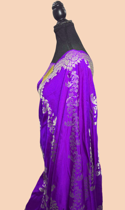 Dirty Purple Pure Katan Banarasi Handloom Saree - Kadiyal Jaal Work