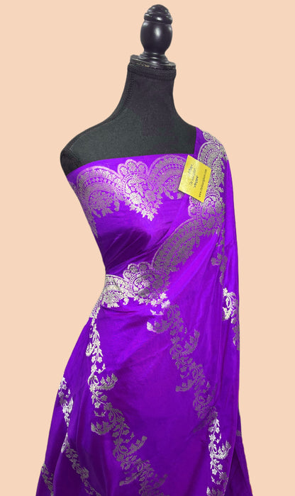 Dirty Purple Pure Katan Banarasi Handloom Saree - Kadiyal Jaal Work