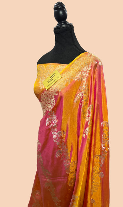 Dual Shade Pure Katan Banarasi Handloom Saree - Kadiyal Jaal Work