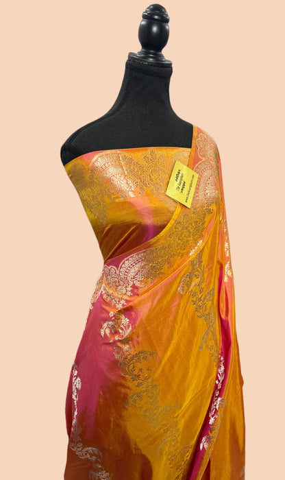 Dual Shade Pure Katan Banarasi Handloom Saree - Kadiyal Jaal Work