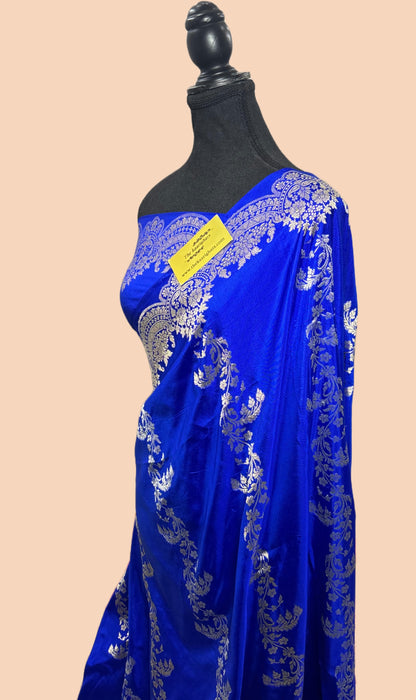 Royal Blue Pure Katan Banarasi Handloom Saree - Kadiyal Jaal Work