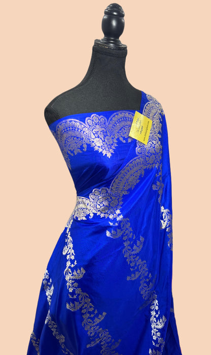 Royal Blue Pure Katan Banarasi Handloom Saree - Kadiyal Jaal Work