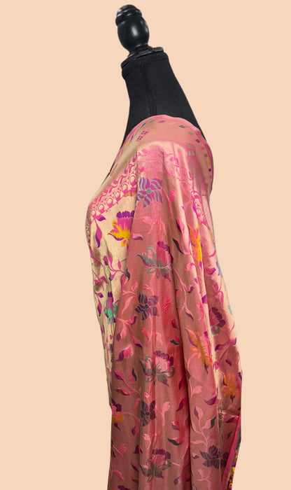 Pink Pure Katan Banarasi Handloom Saree - Brocade Meenakari