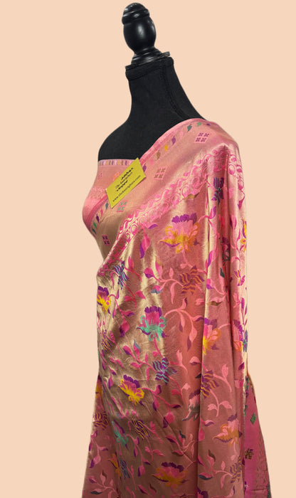 Pink Pure Katan Banarasi Handloom Saree - Brocade Meenakari
