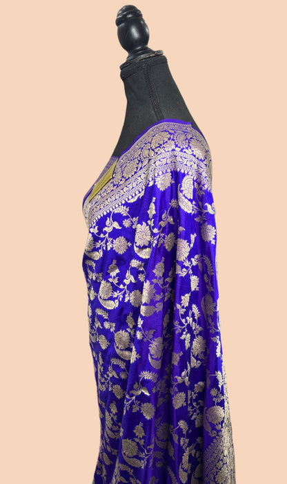Royal Blue Pure Katan Banarasi Handloom Saree - Sona Jaal Work