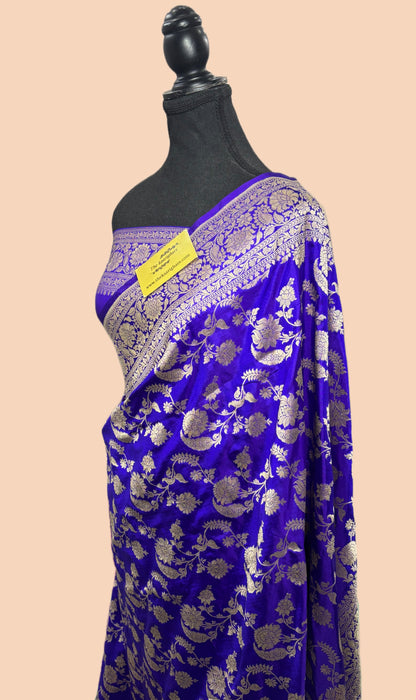 Royal Blue Pure Katan Banarasi Handloom Saree - Sona Jaal Work