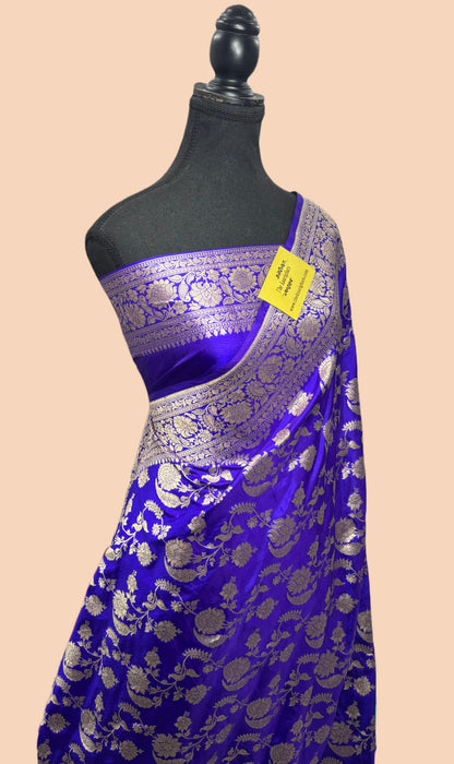 Royal Blue Pure Katan Banarasi Handloom Saree - Sona Jaal Work