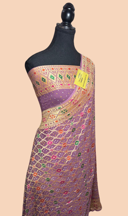 Handwoven Pure Georgette Bandhani Banarasi Saree - Meenakari Work