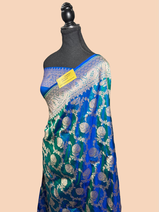 Dual Tone Pure Katan Banarasi Handloom Saree - Jaal work