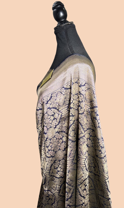 Midnight Pure Katan Silk Banarasi Handloom Saree - Sona Brocade