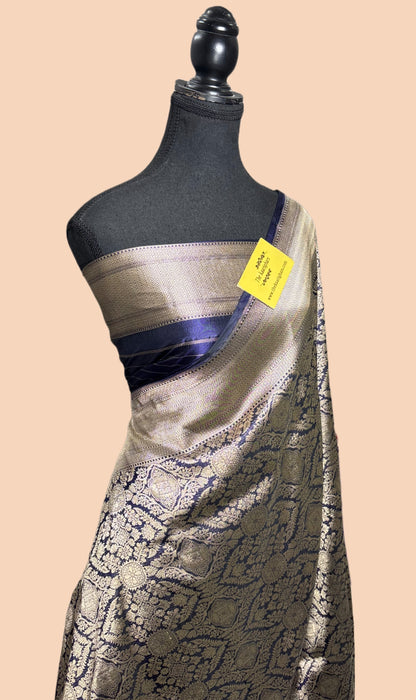 Midnight Pure Katan Silk Banarasi Handloom Saree - Sona Brocade