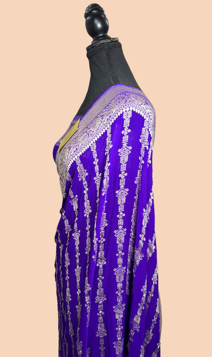 Purple Pure Khaddi Georgette Banarasi Saree - Water zari