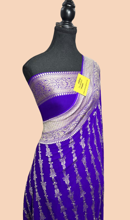 Purple Pure Khaddi Georgette Banarasi Saree - Water zari