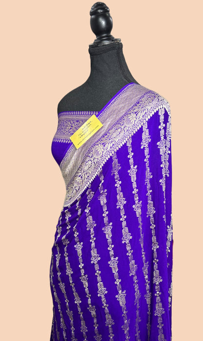Purple Pure Khaddi Georgette Banarasi Saree - Water zari