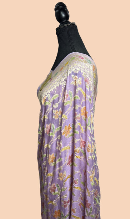 Italian Lavender Khaddi Georgette Banarasi Handloom Saree - Hand Meenakari