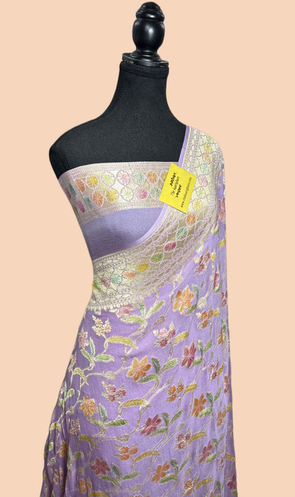Italian Lavender Khaddi Georgette Banarasi Handloom Saree - Hand Meenakari