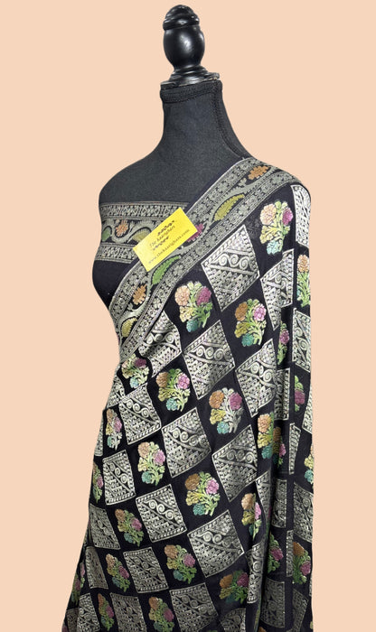 Black Khaddi Georgette Banarasi Handloom Saree - Hand Meenakari
