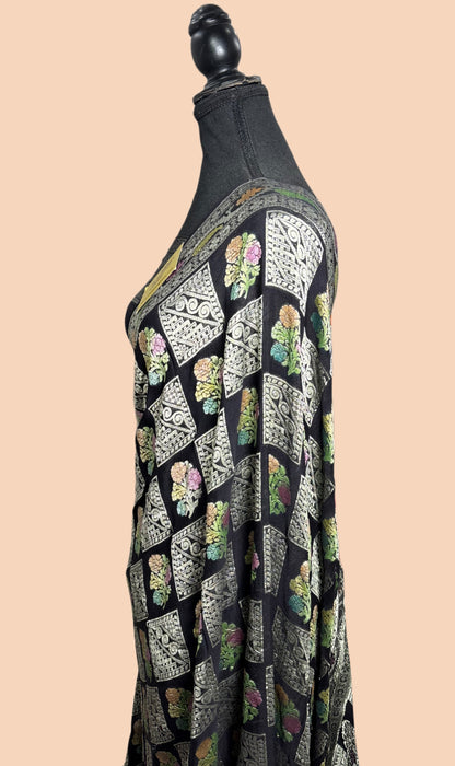 Black Khaddi Georgette Banarasi Handloom Saree - Hand Meenakari