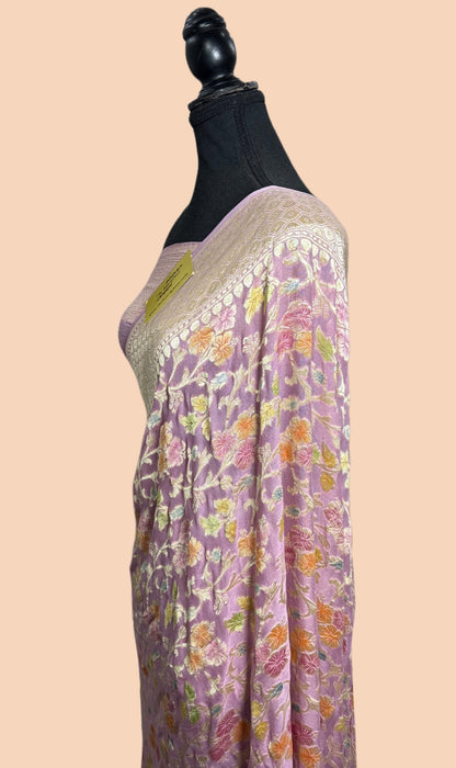Pink Khaddi Georgette Banarasi Handloom Saree - Hand Meenakari