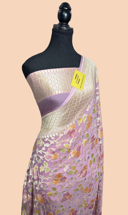 Pink Khaddi Georgette Banarasi Handloom Saree - Hand Meenakari
