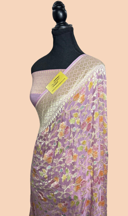 Pink Khaddi Georgette Banarasi Handloom Saree - Hand Meenakari