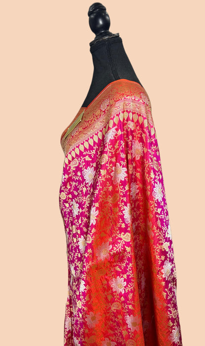 Dual Shade Rani Pure Katan Banarasi Handloom Saree - Roopa Meenakari Jaal Work