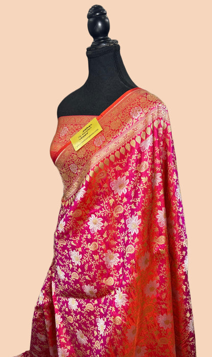 Dual Shade Rani Pure Katan Banarasi Handloom Saree - Roopa Meenakari Jaal Work