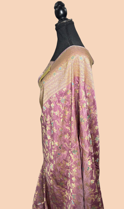 Rose Gold Pure Katan Banarasi Handloom Saree - Meenakari Jaal Work