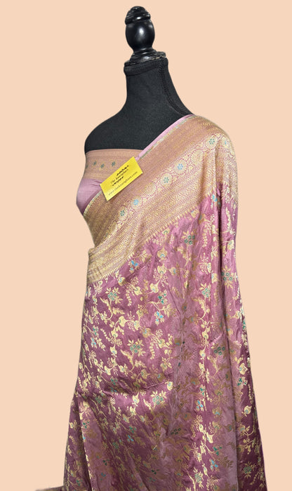 Rose Gold Pure Katan Banarasi Handloom Saree - Meenakari Jaal Work