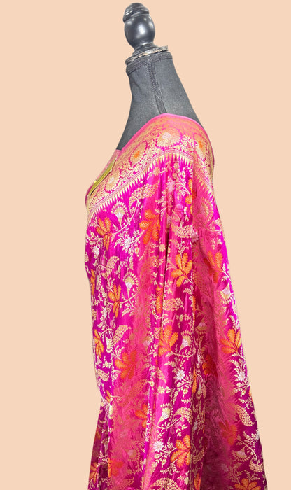 Dirty Pink Pure Katan Banarasi Handloom Saree - Roopa Meenakari Jaal Work