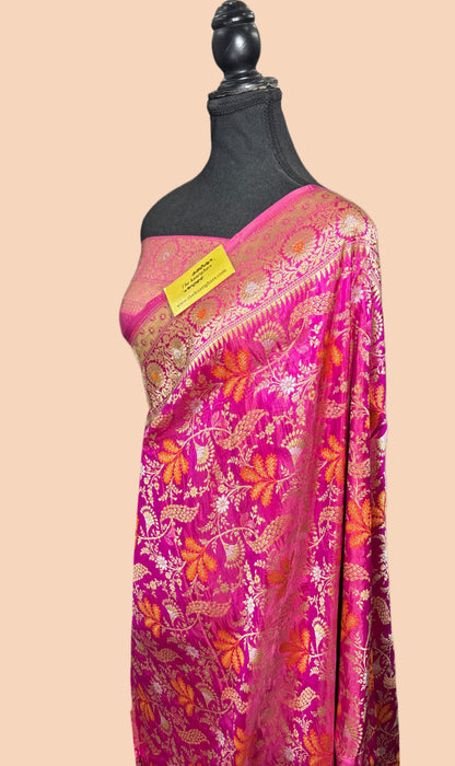 Dirty Pink Pure Katan Banarasi Handloom Saree - Roopa Meenakari Jaal Work