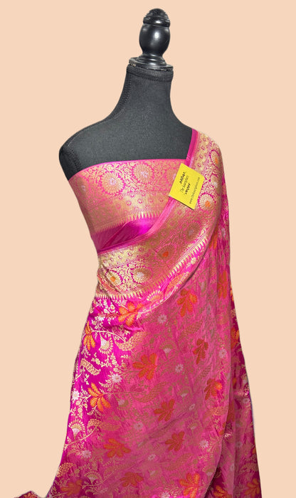 Dirty Pink Pure Katan Banarasi Handloom Saree - Roopa Meenakari Jaal Work