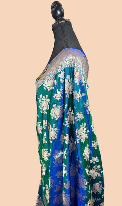 German Blue Pure Katan Silk Banarasi Handloom Saree