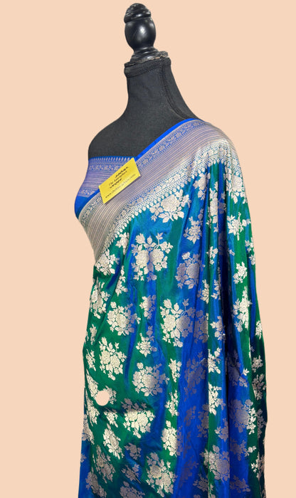 German Blue Pure Katan Silk Banarasi Handloom Saree