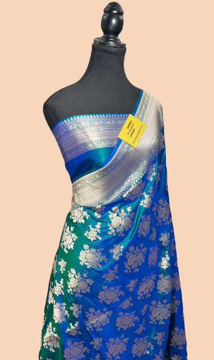 German Blue Pure Katan Silk Banarasi Handloom Saree