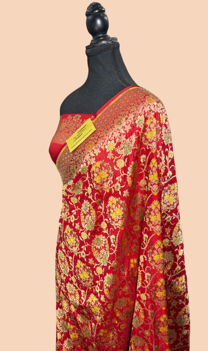 Dirty Red Pure Katan Banarasi Handloom Saree - Meenakari Jaal Work