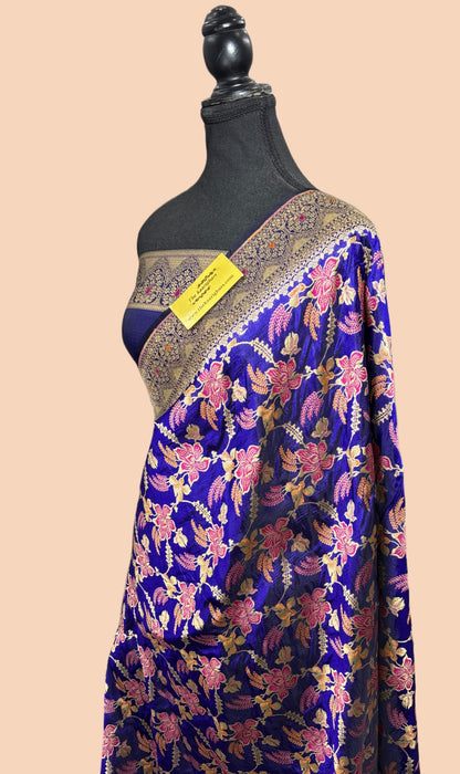 Royal Blue Pure Katan Banarasi Handloom Saree - Meenakari Jaal Work