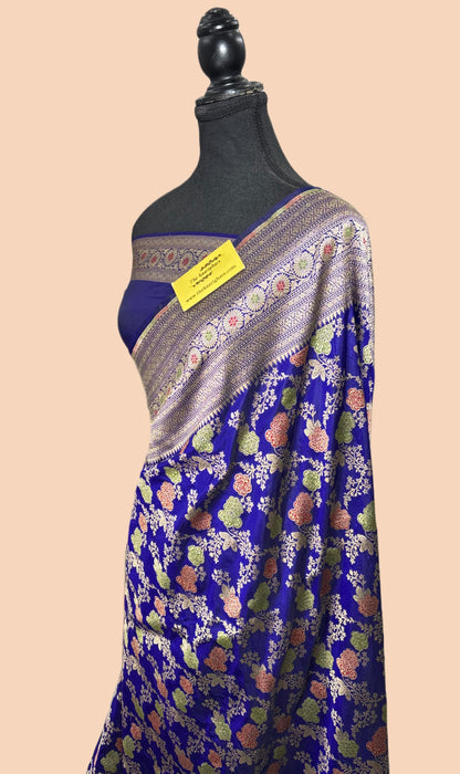 Spanish Blue Pure Katan Banarasi Handloom Saree - Meenakari Jaal Work