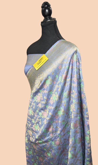 Powder Blue Pure Katan Banarasi Handloom Saree - Meenakari Jaal Work