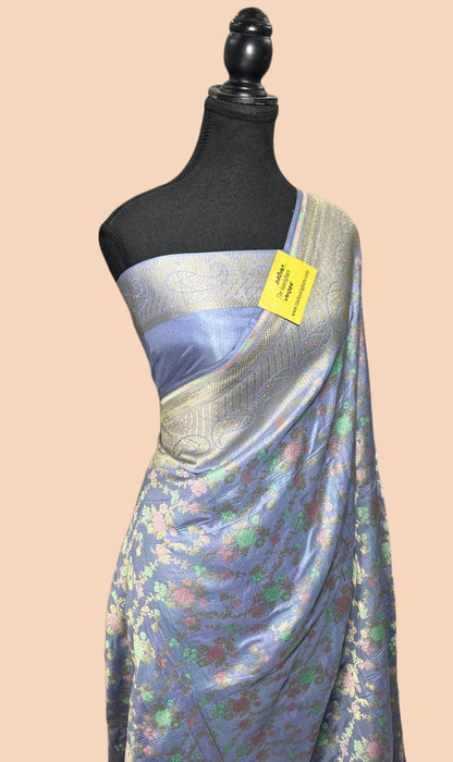 Powder Blue Pure Katan Banarasi Handloom Saree - Meenakari Jaal Work