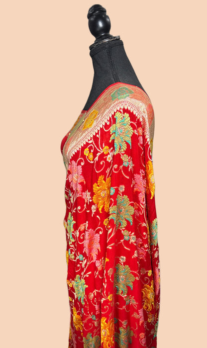 Red Khaddi Georgette Banarasi Handloom Saree - Meenakari