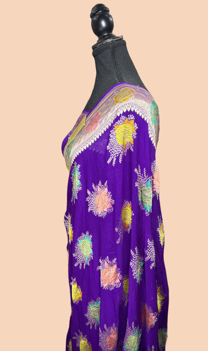 Purple Khaddi Georgette Banarasi Handloom Saree - Meenakari