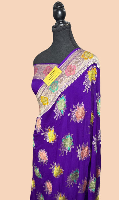 Purple Khaddi Georgette Banarasi Handloom Saree - Meenakari
