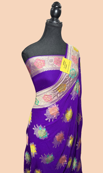 Purple Khaddi Georgette Banarasi Handloom Saree - Meenakari