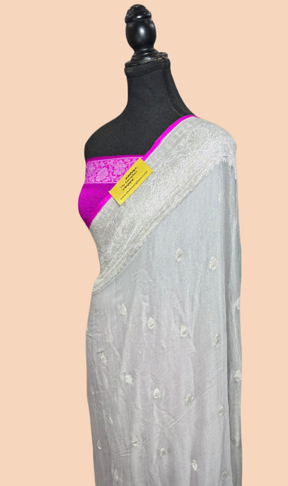 Gray Pure Kadhwa Chiffon Georgette Banarasi Saree