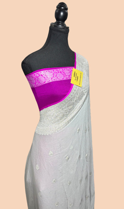 Gray Pure Kadhwa Chiffon Georgette Banarasi Saree