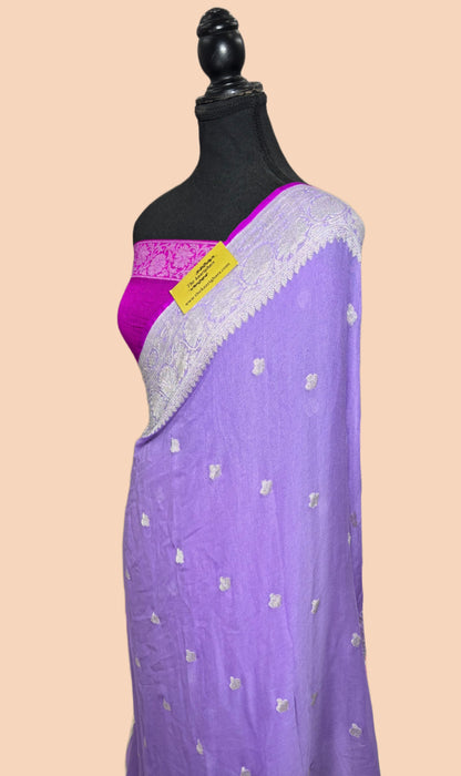 Dirty Lavender Pure Kadhwa Chiffon Georgette Banarasi Saree - Silver Zari